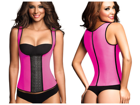 2022 Classic 3 Hooks Latex Waist Cincher Shapewear Vest Color Fuchsia