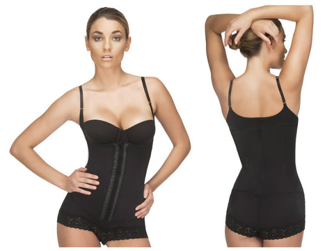 136 Megane Open Bust Bodysuit w/ Lace Trim Color Black