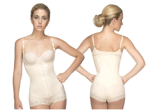 136 Megane Open Bust Bodysuit w/ Lace Trim Color Nude