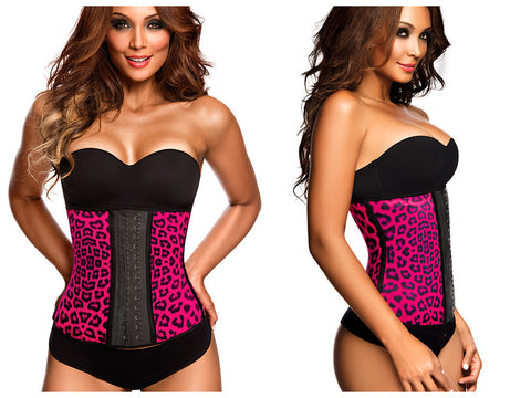 2024 Latex Sport Workout Waist Cincher Corset Animal Print Color Fuchsia